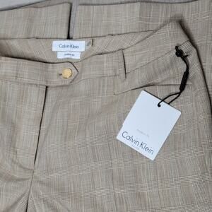 NWT Calvin Klein Suits Modern Fit Beige Plaid High Rise Straight Dress Pants✨️6